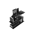 Modern Decorative Ornaments Combination On Black Shelf With Books Perfume And Artwork