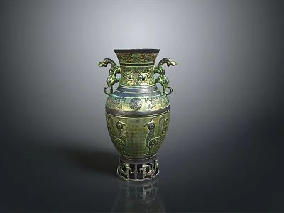 Traditional Bronze Vase Sculpture Carving With Dragon Handles Intricate Patterns And Openwork Base 3d model