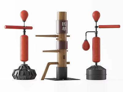 Boxing Sports Equipment With Red Speed Balls Wooden Multi Layer Standing Target And Stable Base 3d model