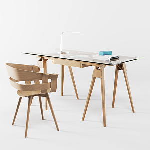 Modern desk and chair solid wood desk and chair combination 3d model