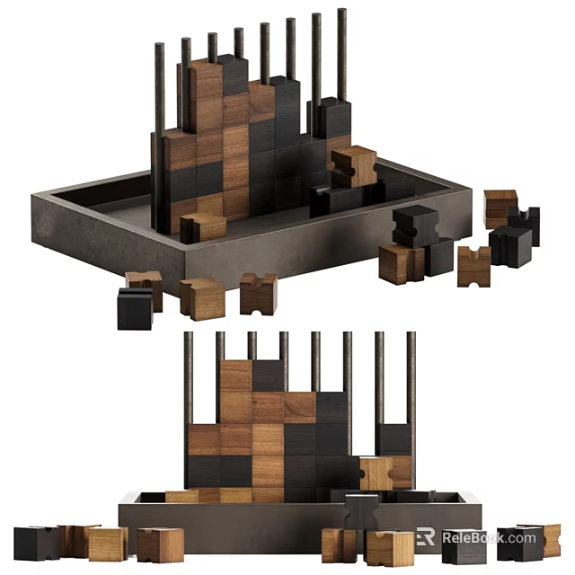 Geometric Wooden And Metal Decorative Ornament Set With Tray And Assorted Blocks 3d model 