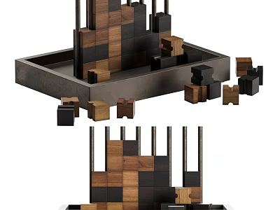 Geometric Wooden And Metal Decorative Ornament Set With Tray And Assorted Blocks 3d model