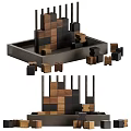 Geometric Wooden And Metal Decorative Ornament Set With Tray And Assorted Blocks