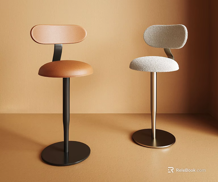 Modern Leisure Chairs With Leather And Fabric Seats And Metal Round Bases 3d model 