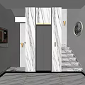 Elegant Modern Elevator In Lobby With Marble Walls Staircase And Decorative Lamps