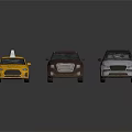 Three Toy Cars in Different Colors Including Yellow Taxi and Brown Silver Models