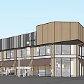Modern Commercial Complex with Glass Facade Shop Fronts and Surrounding High Rise Buildings