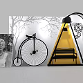 Vintage Themed Decorative Setup With Marilyn Monroe Photo Bicycle Bench And Street Lamp