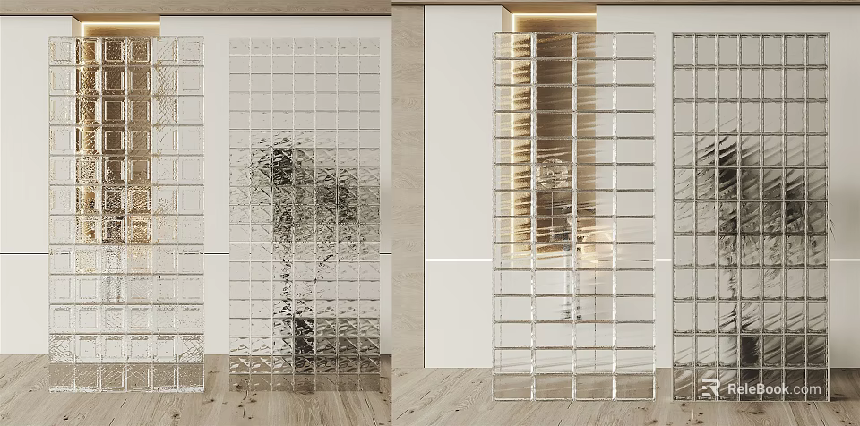 Modern Transparent Glass Grid Partition For Stylish Interior Space Decoration 3d model 