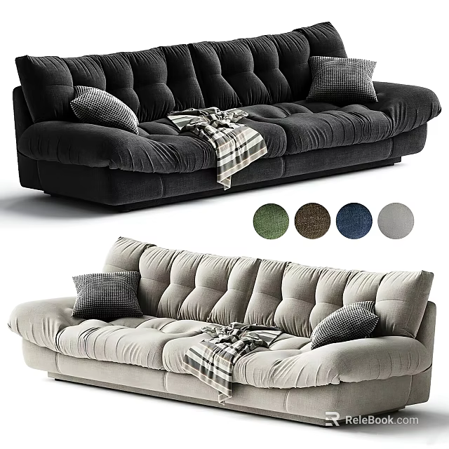 Modern Sectional Sofa With Padded Design Pillows Plaid Blanket And Multiple Color Options 3d model 