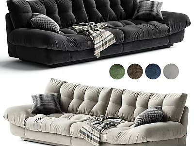 Modern Sectional Sofa With Padded Design Pillows Plaid Blanket And Multiple Color Options 3d model