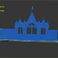Red Brick Gothic Church Model with Spires Arches Crosses and Detailed Base Design