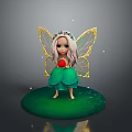 Game Movie Fairy Character With Golden Wings Flower Crown Green Dress And Red Strawberry