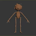 Cartoon Character 3D Model With Skeleton Like Body Curly Hair Orange Color And Slender Limbs