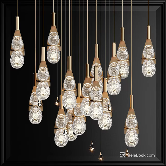 Modern Multiple Pendant Lights With Glass Shades And Gold Metal Frames For Contemporary Interior 3d model 