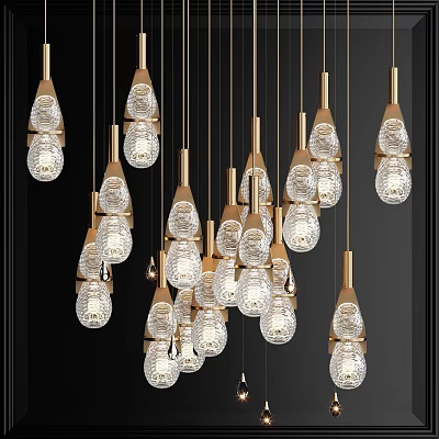 Modern Multiple Pendant Lights With Glass Shades And Gold Metal Frames For Contemporary Interior 3d model