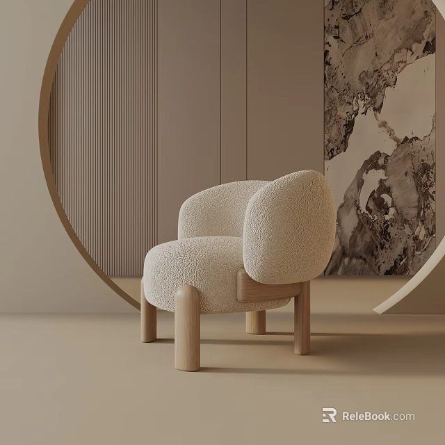 Plush Modern Lounge Chair With Comfortable Upholstery And Wooden Legs In Stylish Interior Space 3d model 