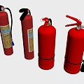Red Fire Extinguishers With Various Designs For Safety Equipment Use 3d model