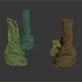 Three Gray Green Textured Rock Pillar Sculptures On White Background 3d model