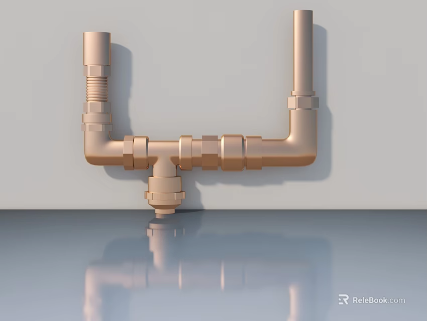 Golden Swing Door Hinge Mounted On Wall With Reflective Floor Surface 3d model 