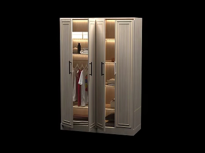 Modern Wardrobe With Glass Doors Clothing Storage Shelves And Interior Lighting 3d model
