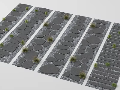 Garden Path Paving With Various Stone Slab Patterns Gravel And Small Plants 3d model