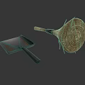 Traditional Woven Broom With Wooden Handle And Black Metal Dustpan For Cleaning