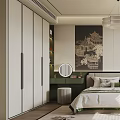 Modern Bedroom Interior With Bed Decorative Painting Pendant Light Greenery And Natural Light