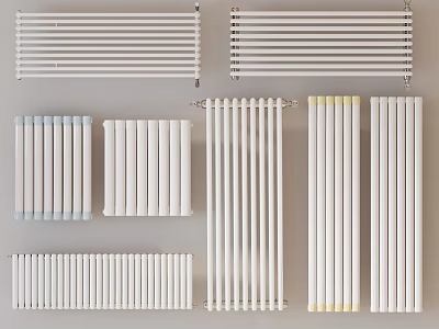 Modern Radiators In Various Stylish Designs And Light Color Finishes 3d model