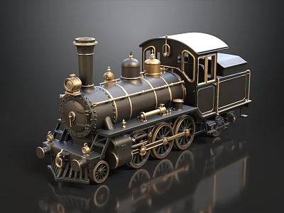 Vintage Black and Gold Steam Train Model With Detailed Design And Wheels 3d model