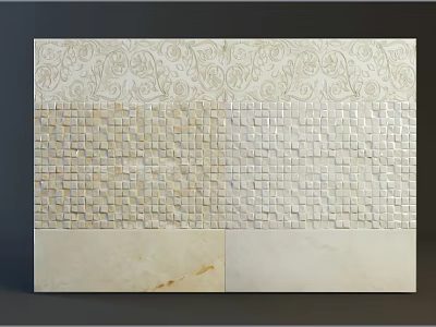Patterned Decorative Wall With Mosaic Tile Sections And Natural Stone Panels 3d model