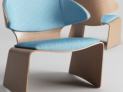Modern Accent Chair with Light Blue Fabric Cushion and Wooden Frame Design 3d model