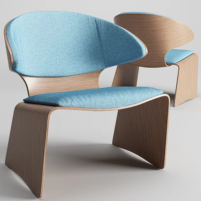 Modern Accent Chair with Light Blue Fabric Cushion and Wooden Frame Design 3d model