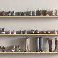 Various Styles Of Shoes Arranged Neatly On Multiple Wooden Shelves