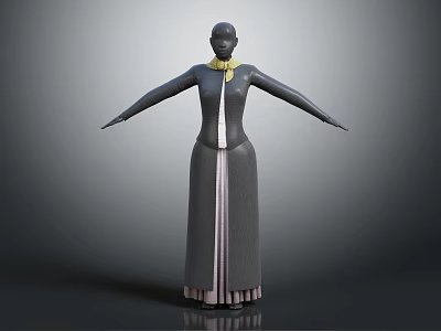 Gray Dress With Yellow Neck Accessory And Layered Hem On Mannequin 3d model