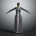 Gray Dress With Yellow Neck Accessory And Layered Hem On Mannequin