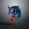Magical Creature Character With Blue Mane Red Eyes Orange Collar Green Gems And Chain
