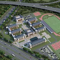 Aerial View of School Buildings Campus With Sports Field Green Spaces and Roads