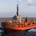 Orange Tugboat Operating In Open Sea With Rough Waves And Smoke Stack 3d model