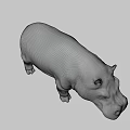 Realistic Black Hippopotamus Standing In Natural Green And Yellow Background