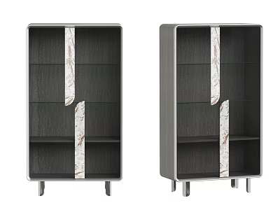 Modern Wine Cabinet Design With Gray Frame Marble Accents And Wooden Shelves 3d model