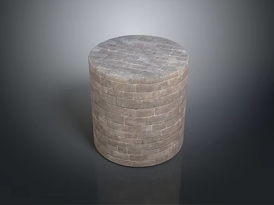 Gray Cylindrical Brick Structure With Textured Surface On Dark Smooth Background 3d model