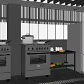 Modern Commercial Kitchen Interior With Stainless Steel Ovens Stovetops Cabinets And Slatted Ceiling