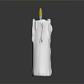 White Candle With Yellow Flame And Melting Wax Drips On Grey Background