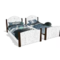 Twin Kids Beds With Wooden Frames And Soft Bedding Sets 3d model