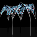 Modern Illuminated Door Arches With Curved Blue Red Patterns And Metal Frames