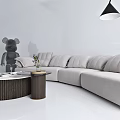Modern Light Gray L Shaped Sofa and Coffee Table Set With Cushions and Floor Lamp