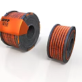 Orange And Black Cable Spools With Sharp Label On White Background