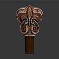 Traditional Wooden Carved Weapon With Decorative Head Intricate Patterns And Handle