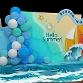 Summer Themed Decorations With Balloons Popsicle Backdrop Seashell Star Surfboard And Waves